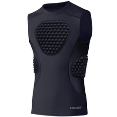 Cabasse front view of black protective shirt showing chest padding and compression fit for safety