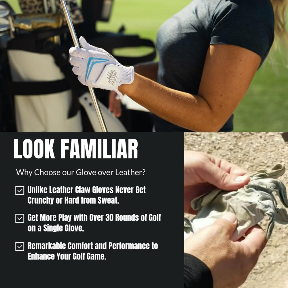 CaddyDaddy glove worn on hand demonstrating snug fit and control