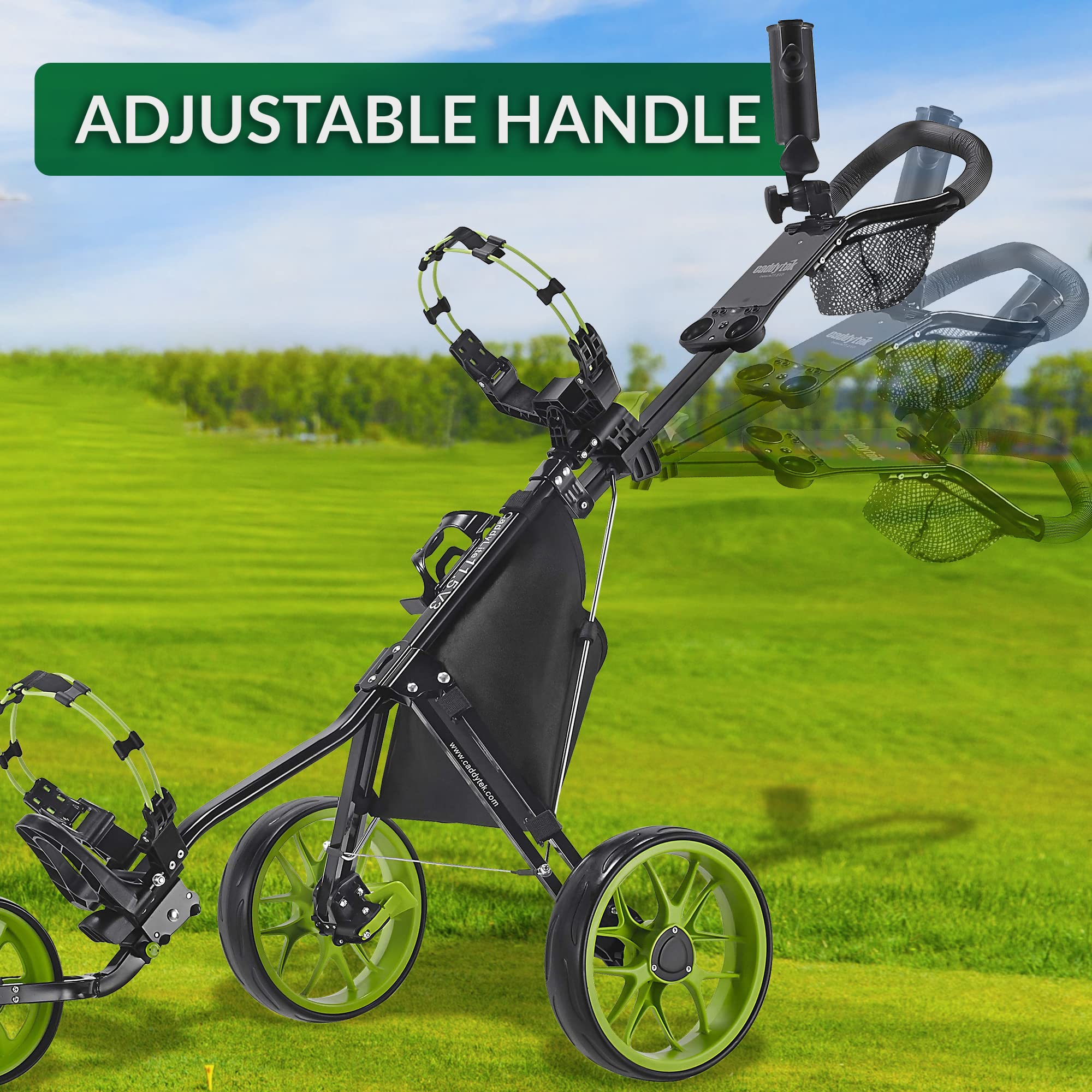 Caddytek on fairway in use demonstrating smooth terrain performance