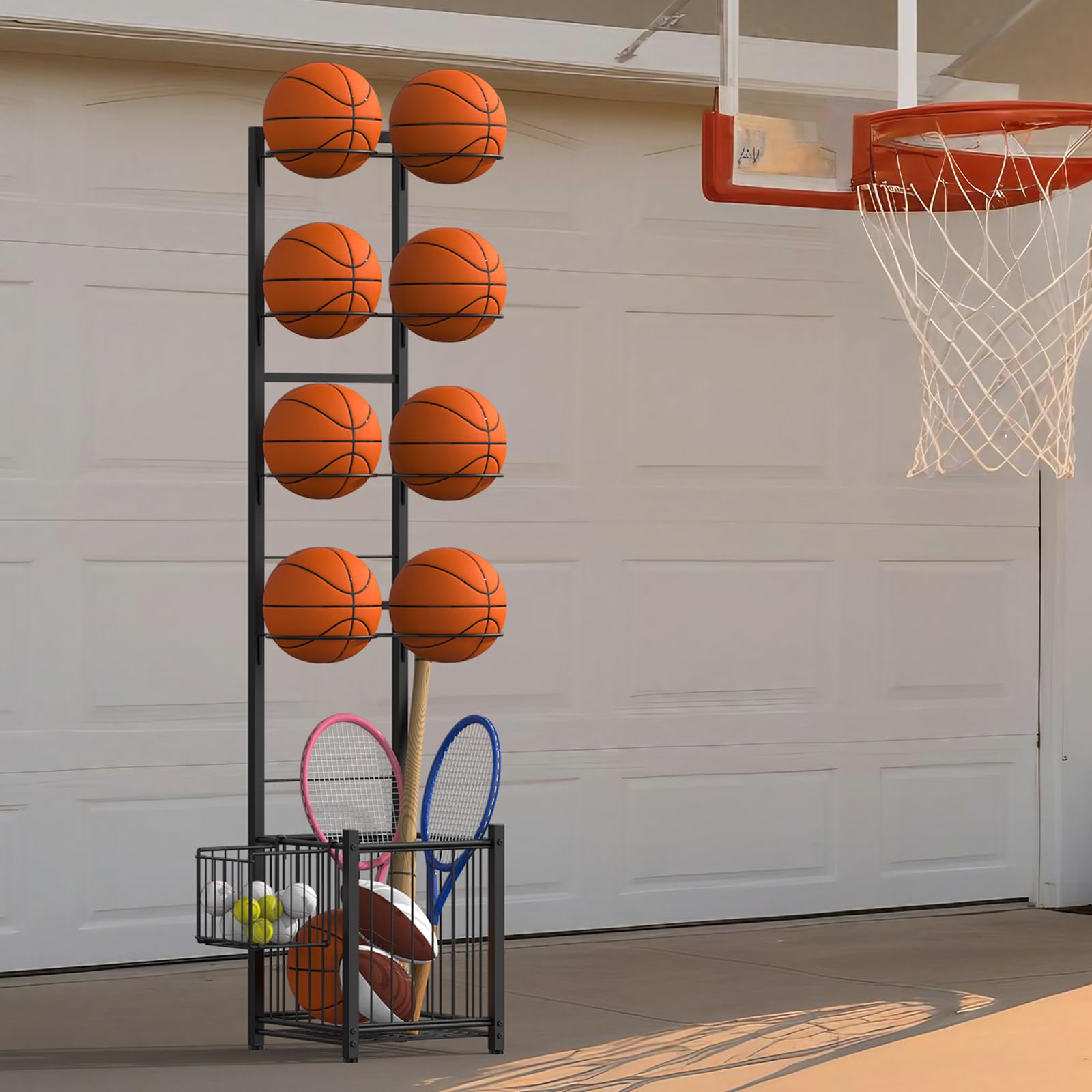 CADUKE rack showing narrow base saving floor space for garages and home gyms