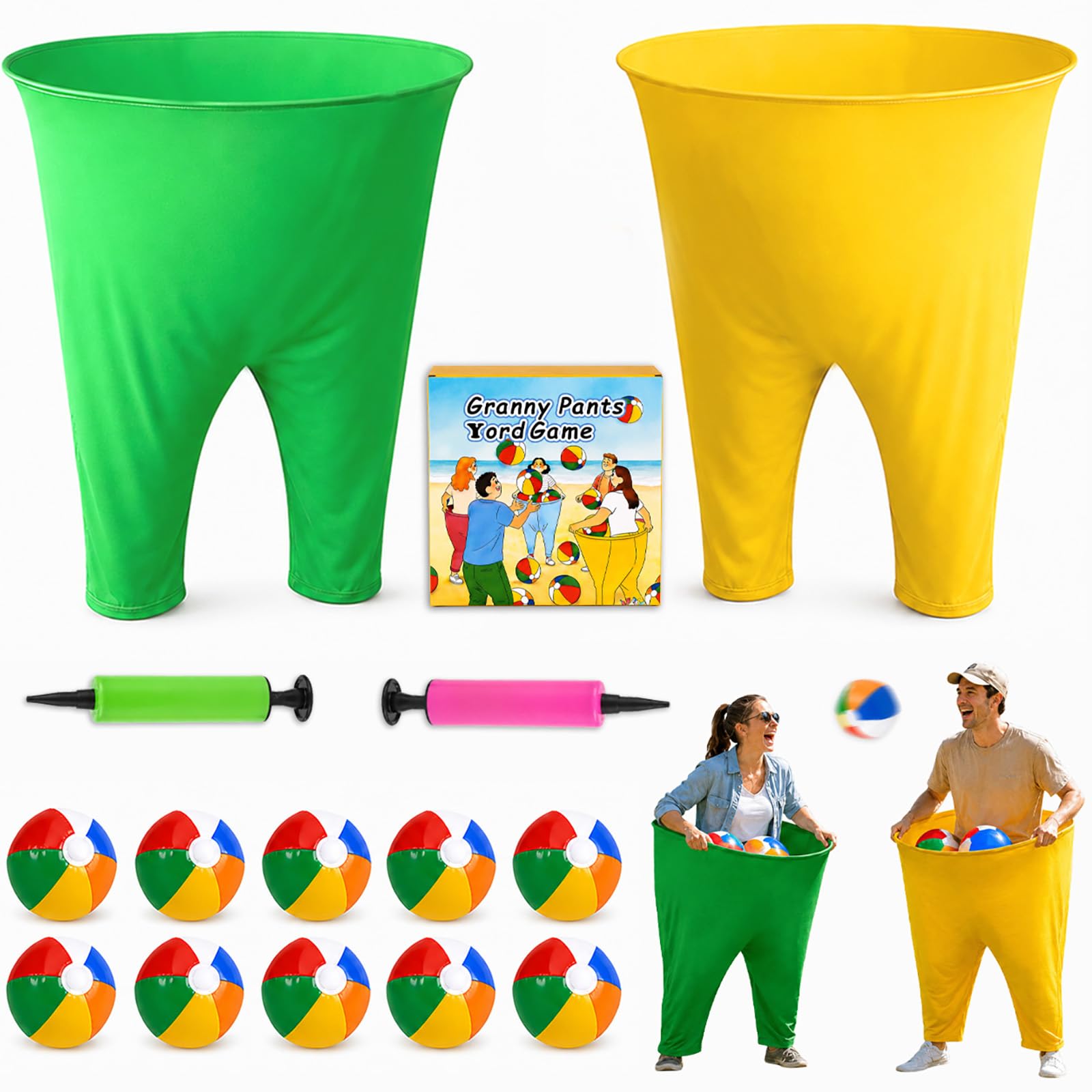 CaiyiDiyue front packaging of granny pants set shows included pants, balls and pump for instant fun