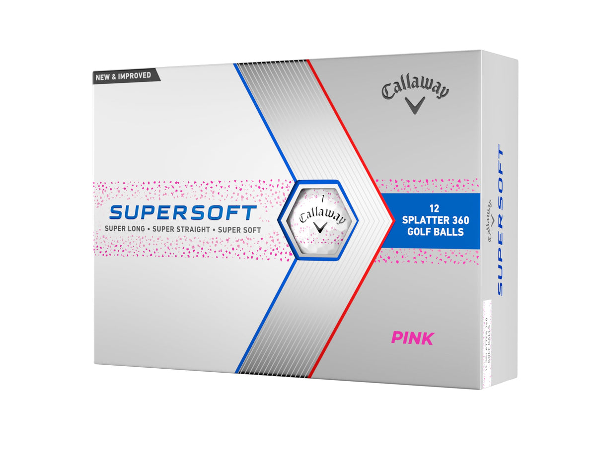 Callaway Supersoft pink splatter front packaging showing dozen box and logo for instant recognition