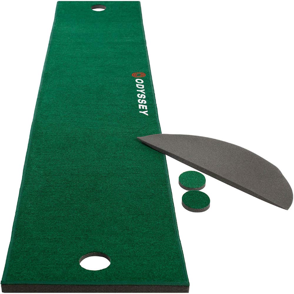 Callaway putting mat front view showing full 10-foot surface and cups for consistent practice