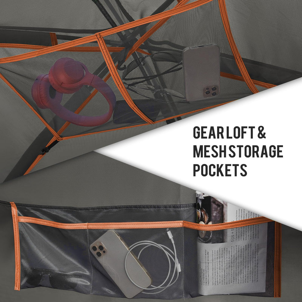 CAMEL CROWN vestibule gear storage showing protected space for boots and backpacks