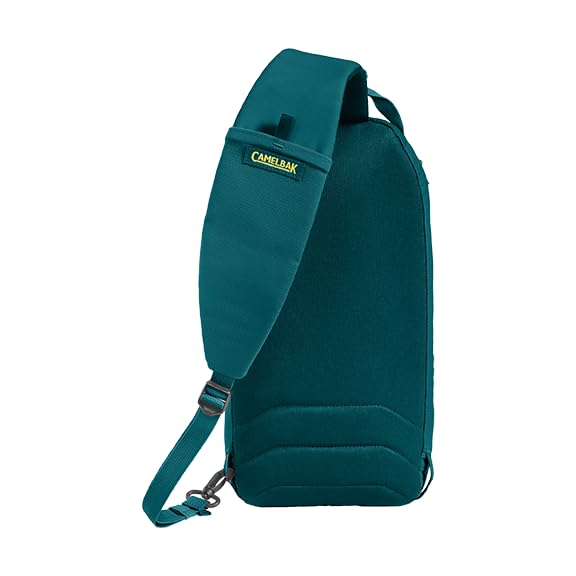 CamelBak Arete Sling 8 stretch overflow pocket storing a spare bottle