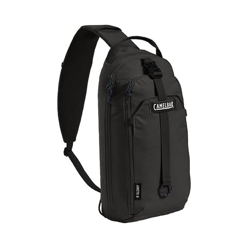 CamelBak Arete Sling front view showing organized pockets and compact carry benefit