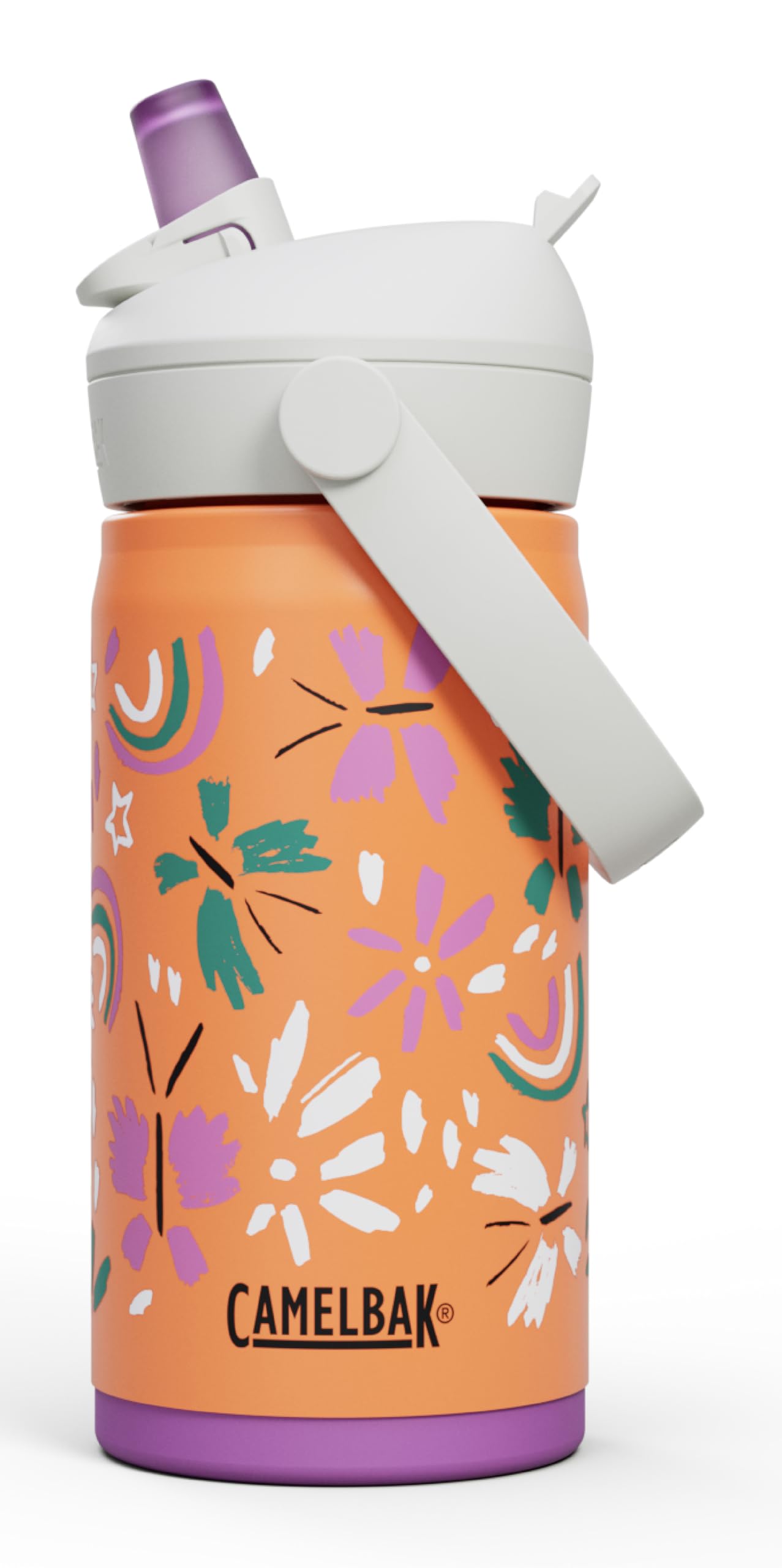 CamelBak front view showing butterfly rainbow design and kid-friendly appeal