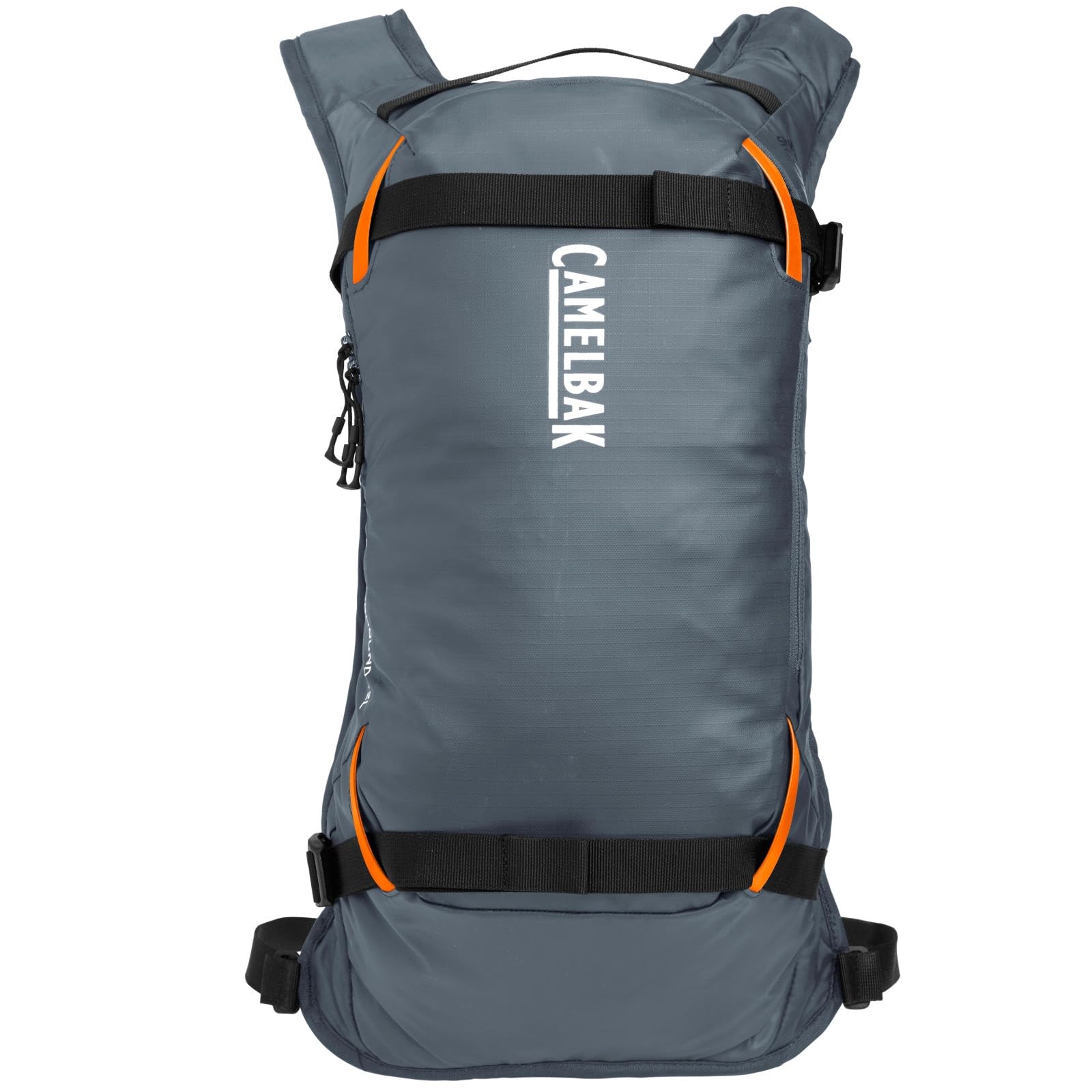 CamelBak powderhound 12 ski carry configuration with skis secured for hands-free transport