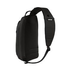 CamelBak shoulder strap stash pocket holding a 1.5L reservoir for hands-free hydration