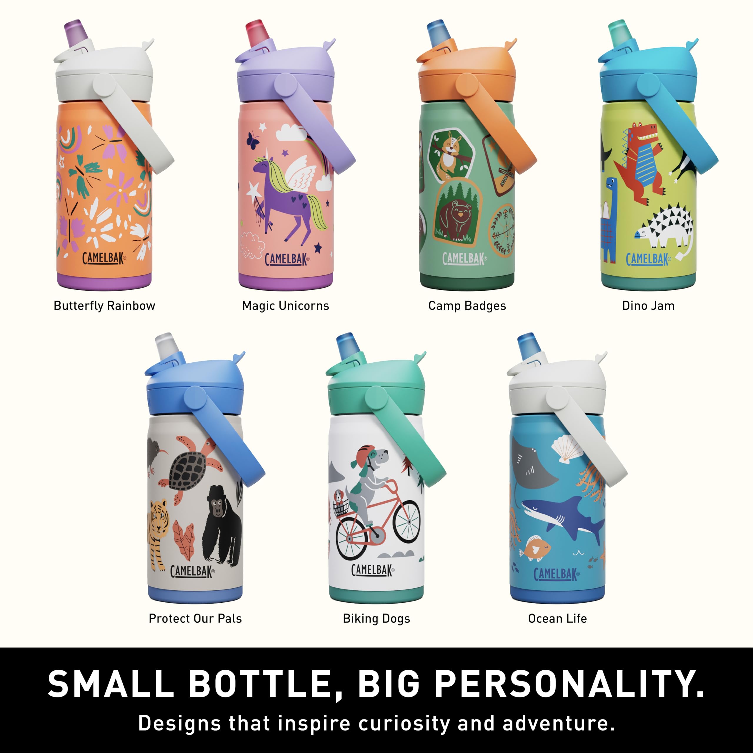 CamelBak bottle in child’s hand showing compact 12oz size and portability