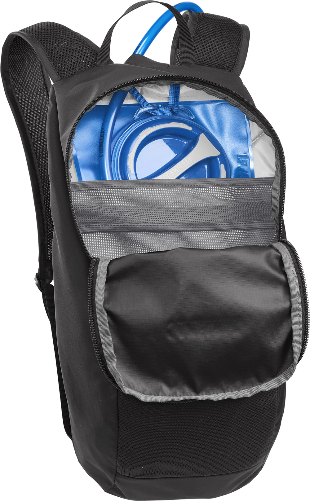 CamelBak stretch overflow pocket side view storing a light jacket for adaptable carry