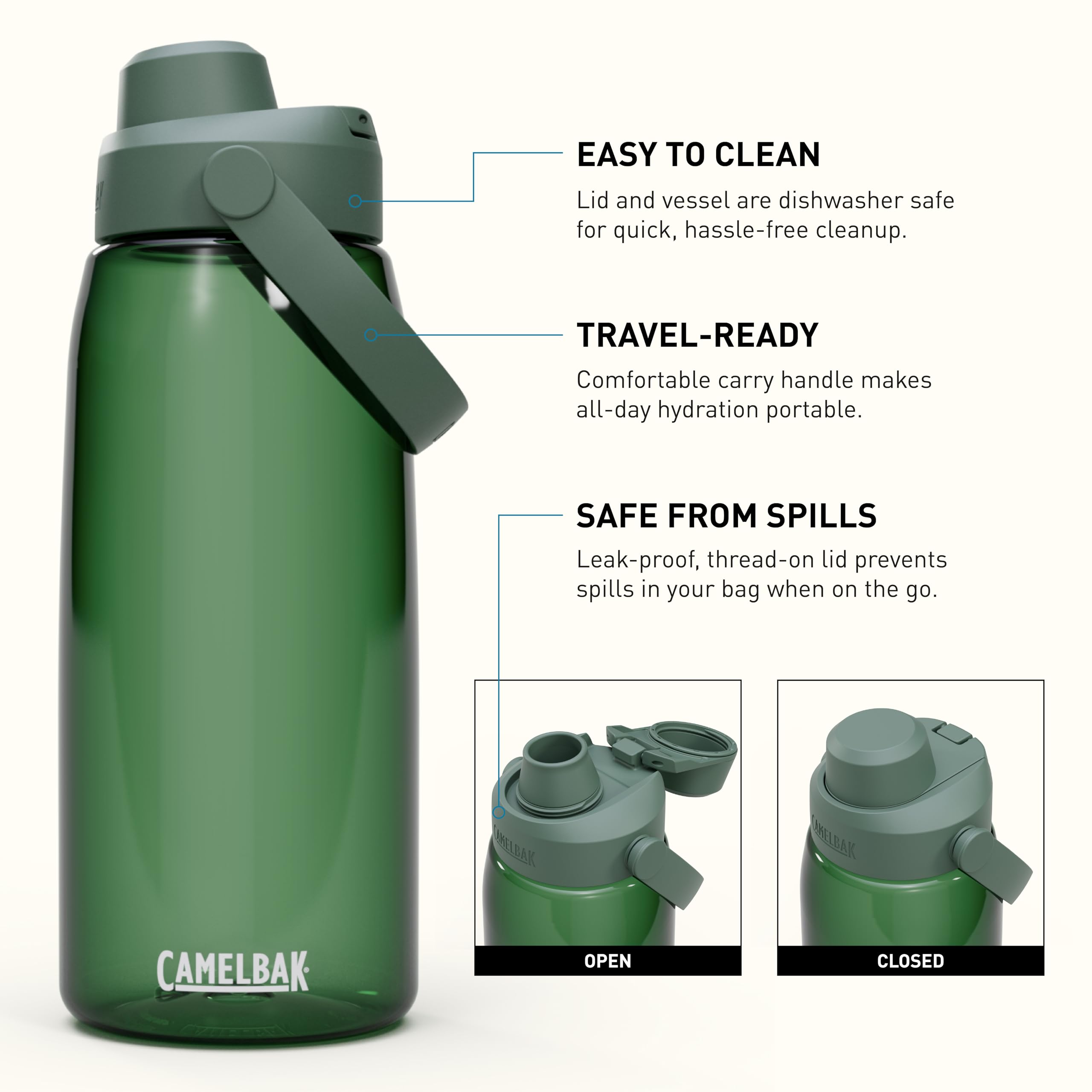 CamelBak Thrive close-up of high-flow soft chug spout for quick sipping