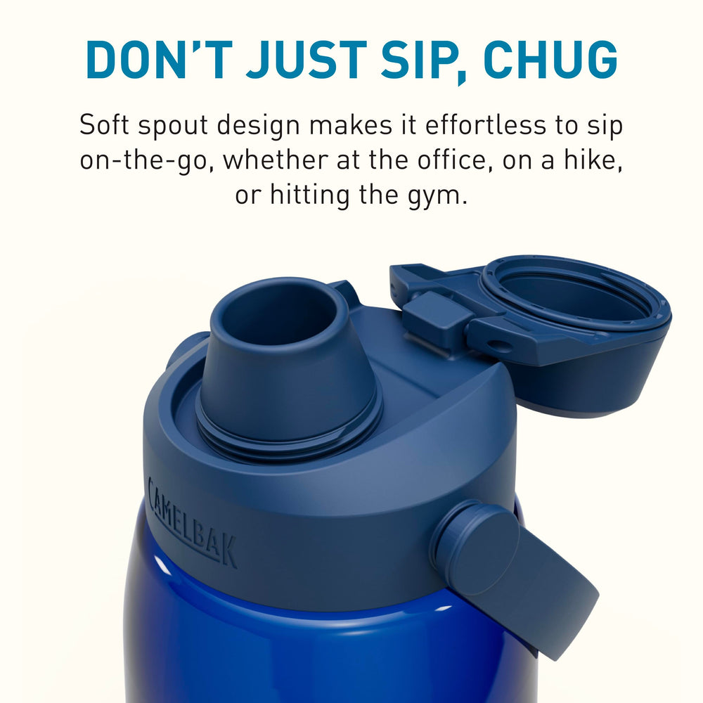 CamelBak Thrive Chug on gym bench showing quick hydration during workouts