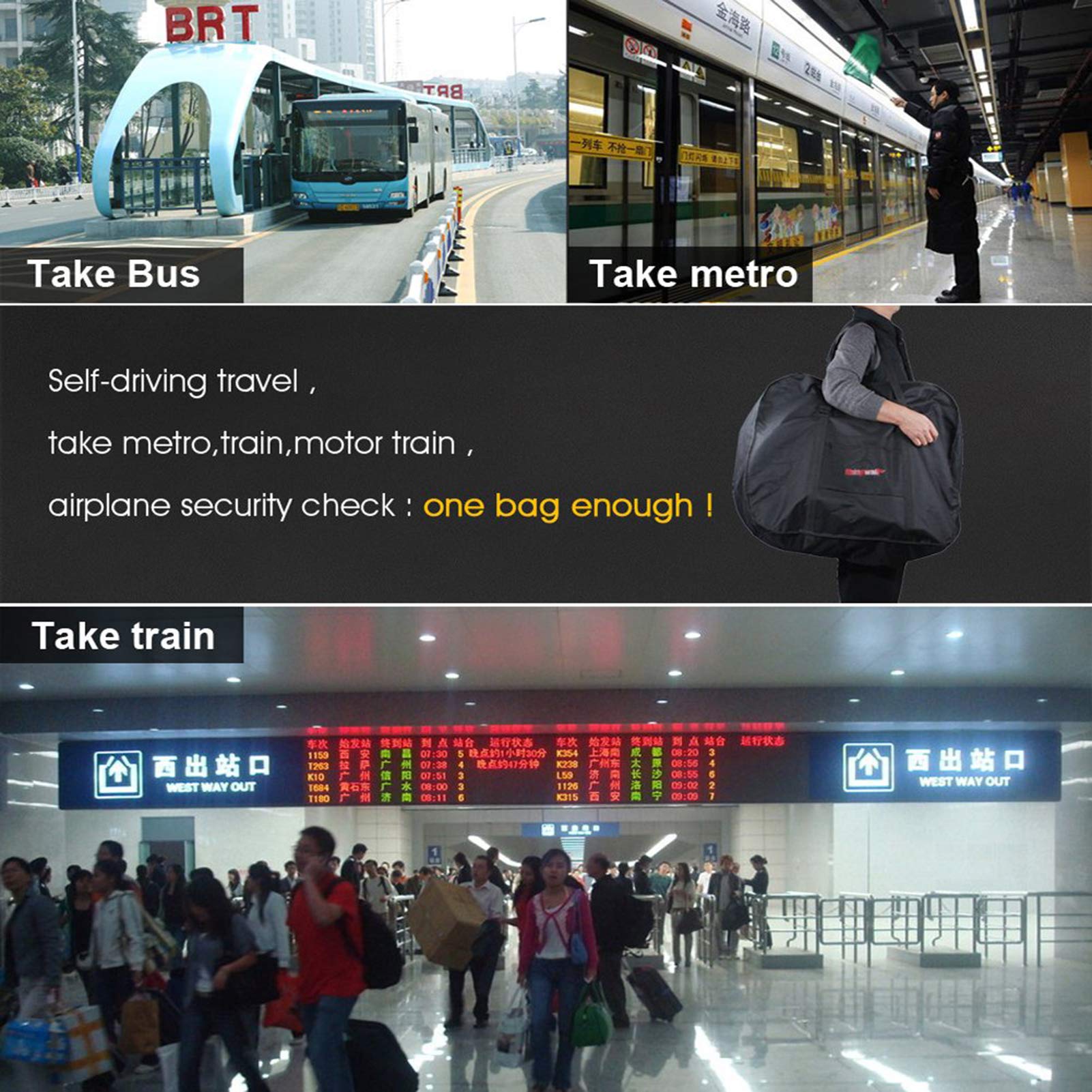 CamGo bag stored in train luggage area showing protected transport benefit