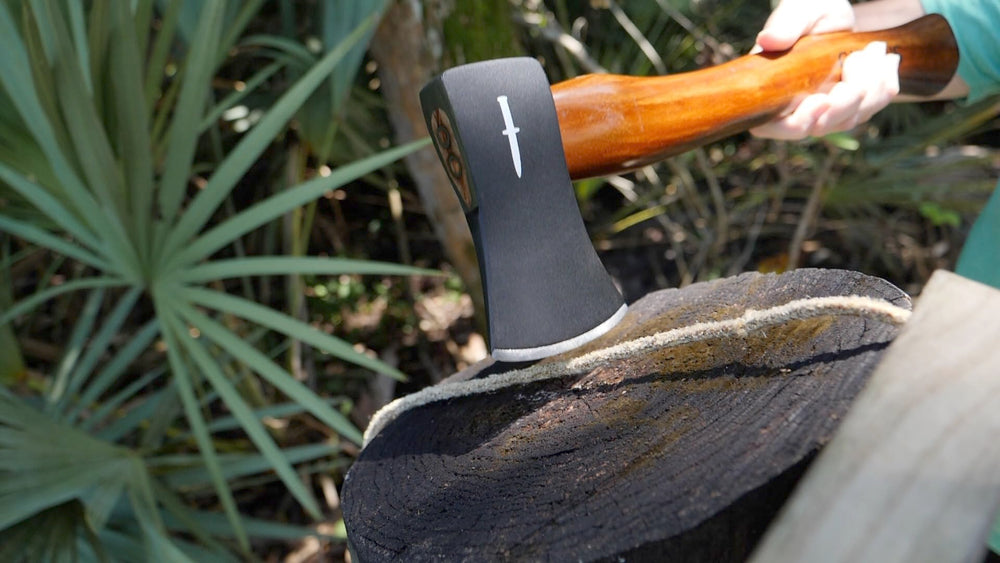 Camillus hatchet size comparison next to ruler showing portable 16-inch length
