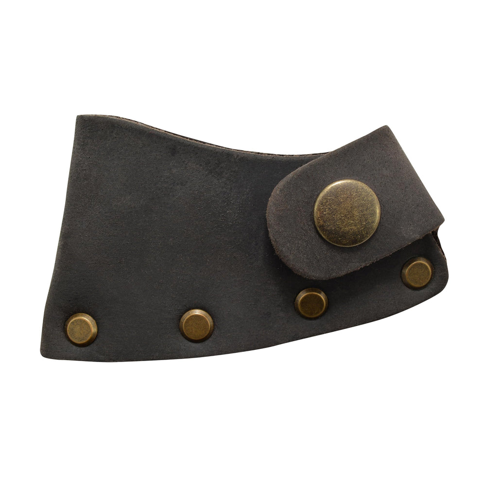 Camillus hatchet with leather sheath showing safe transport and blade protection