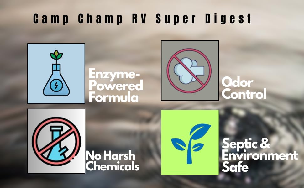 Camp Champ bottle on campsite table showing odor control and maintenance convenience