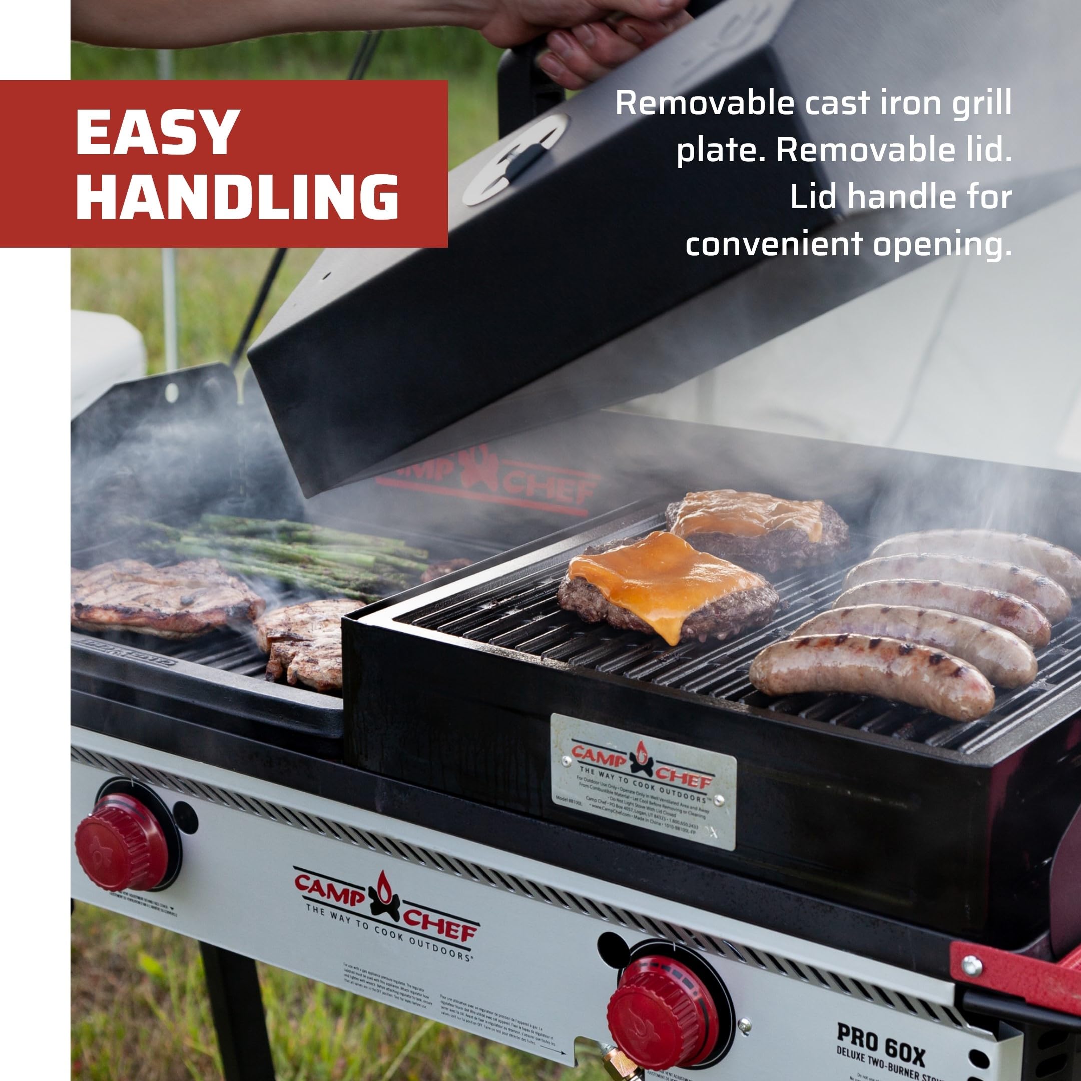 Camp Chef grilled steaks on grate showing sear quality and consistent cooking performance