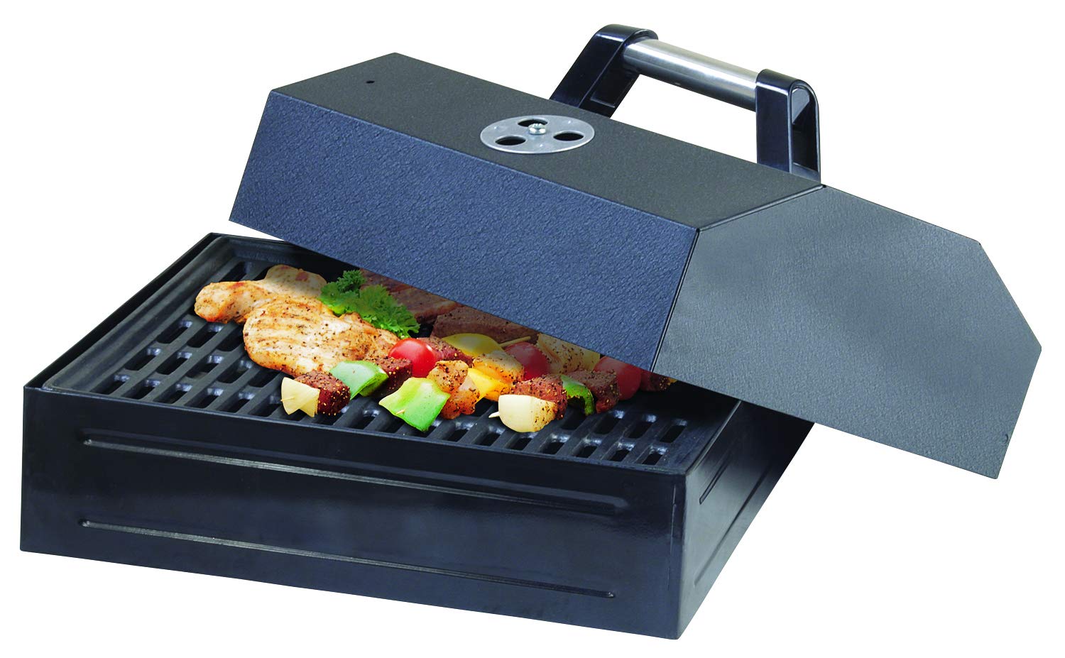 Camp Chef barbecue box installed in Blue Flame stove demonstrating easy drop-in setup and modular use