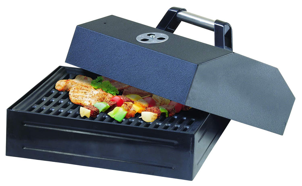 Camp Chef barbecue box installed in Blue Flame stove demonstrating easy drop-in setup and modular use