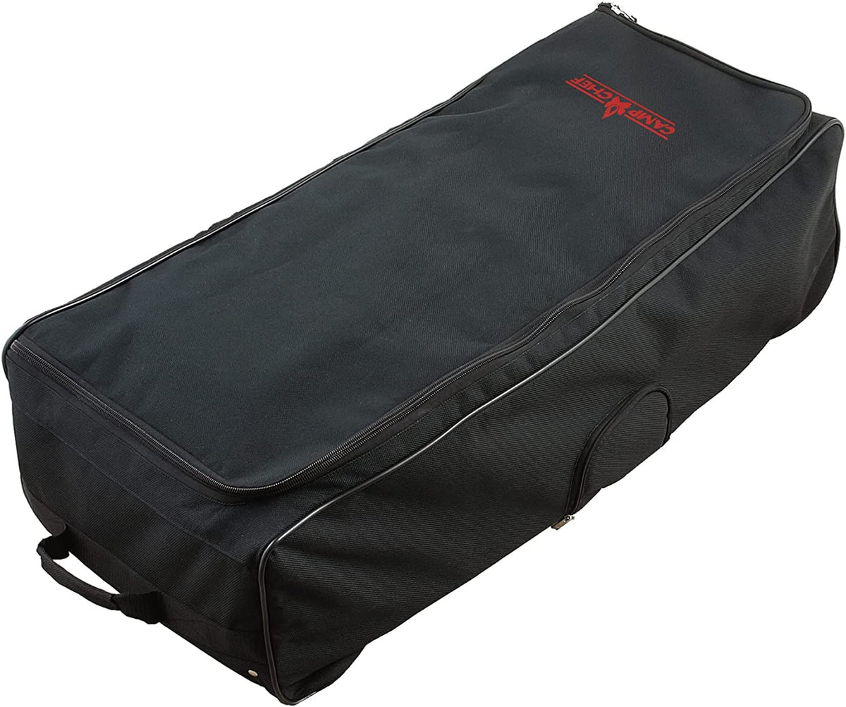 Camp Chef roller carry bag front view showing wheels and handles for easy transport