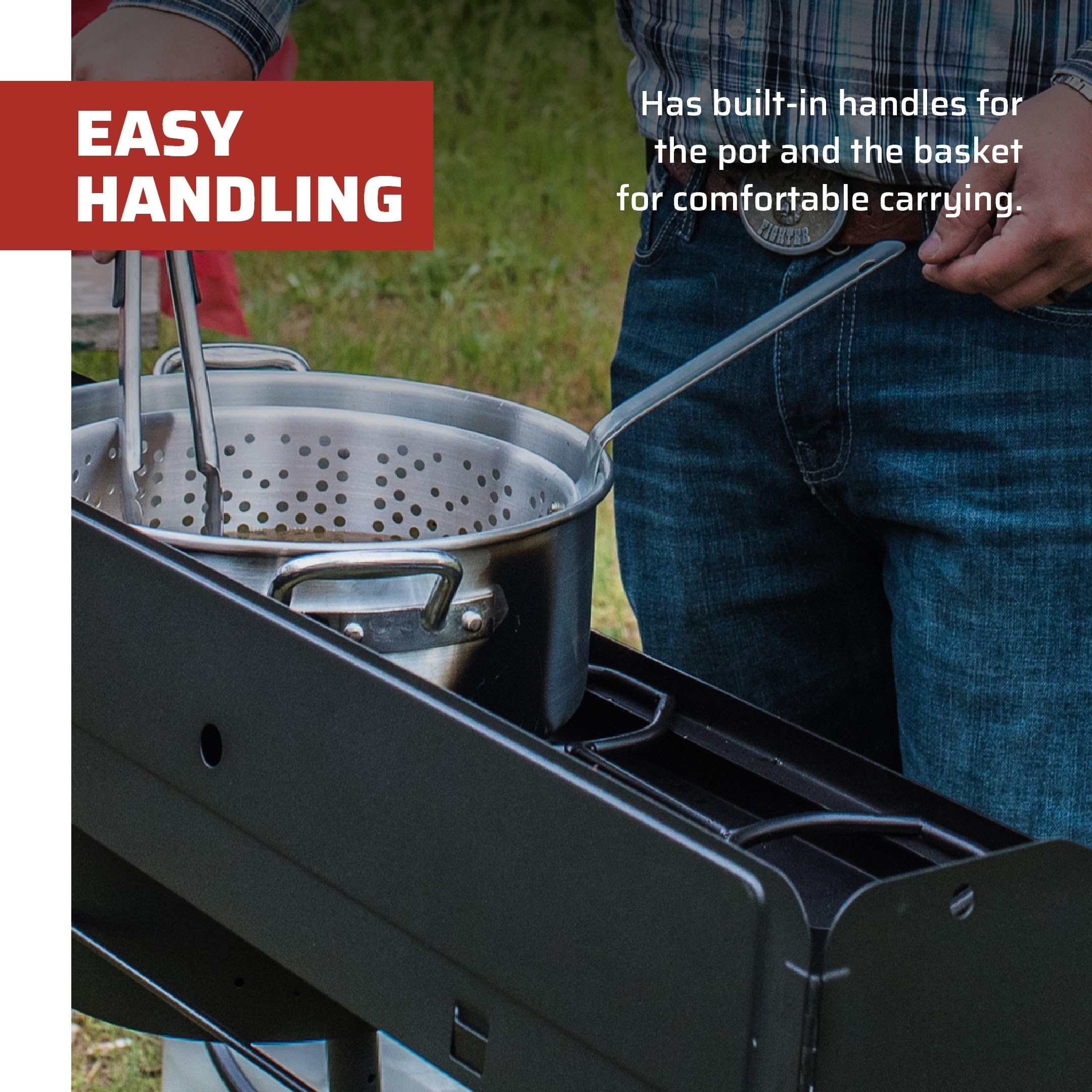 Camp Chef pot bottom detail showing flat base for even heat distribution benefit