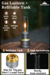 CAMPINGMOON glass globe close-up protecting flame and reducing wind exposure
