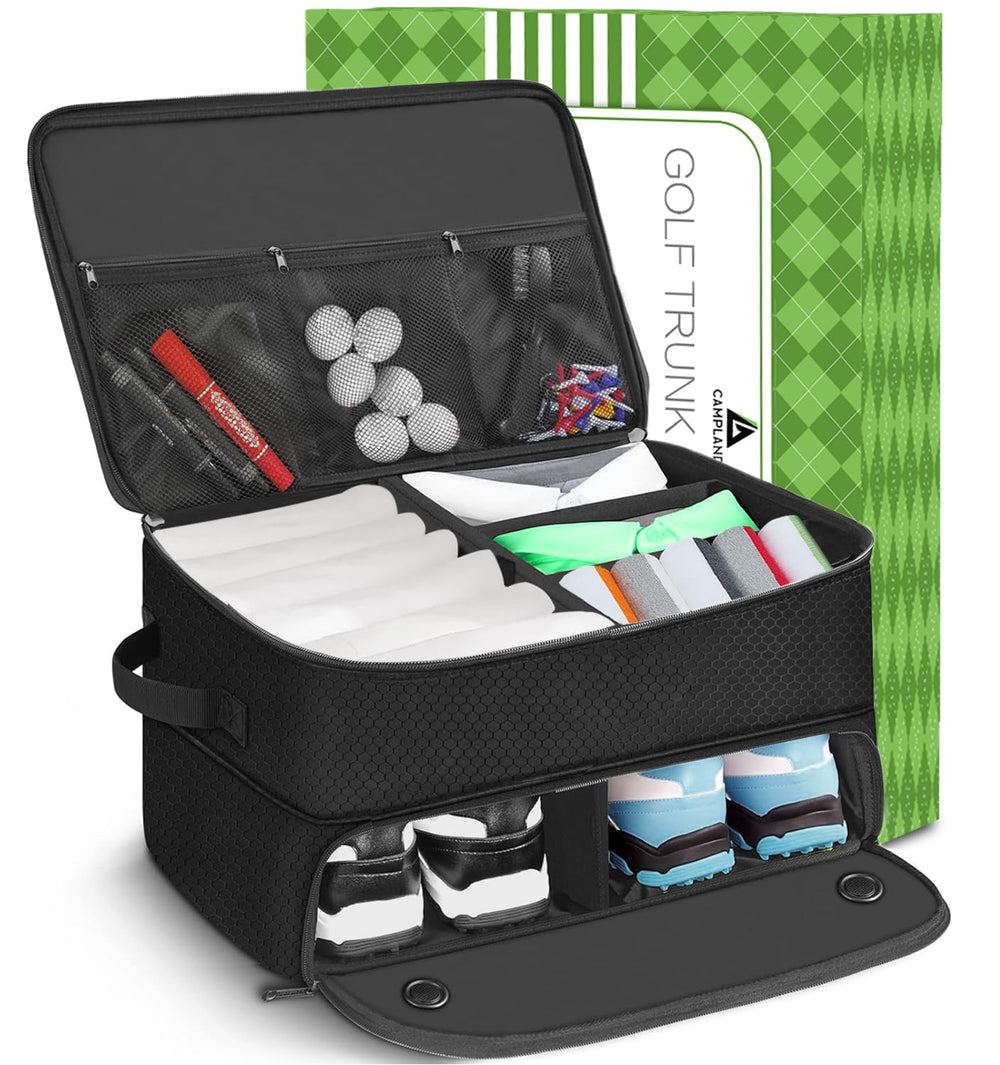 CAMPLAND front view of organizer showing two-layer layout and durable build