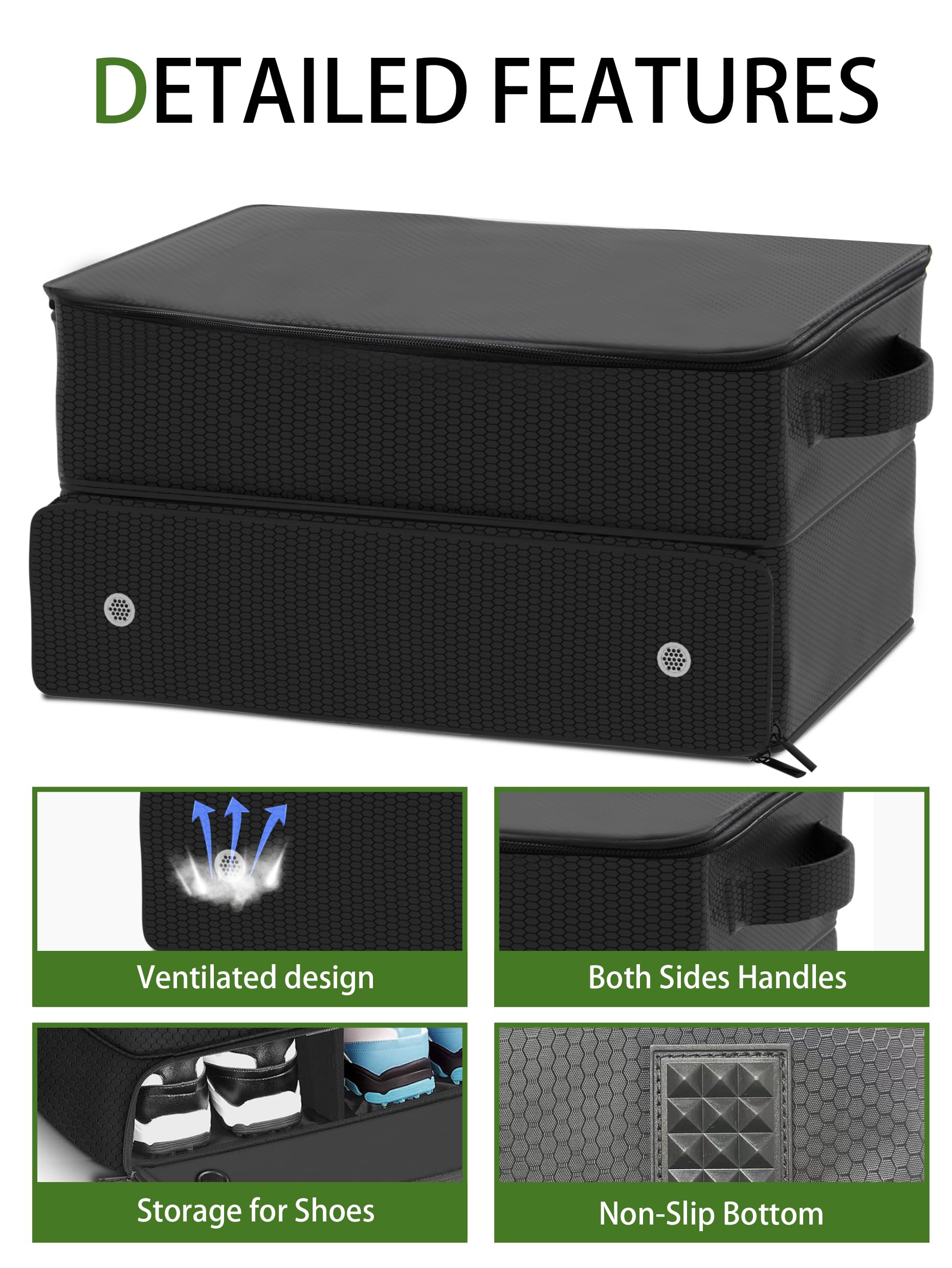 CAMPLAND organizer beside a pair of shoes illustrating compact dimensions