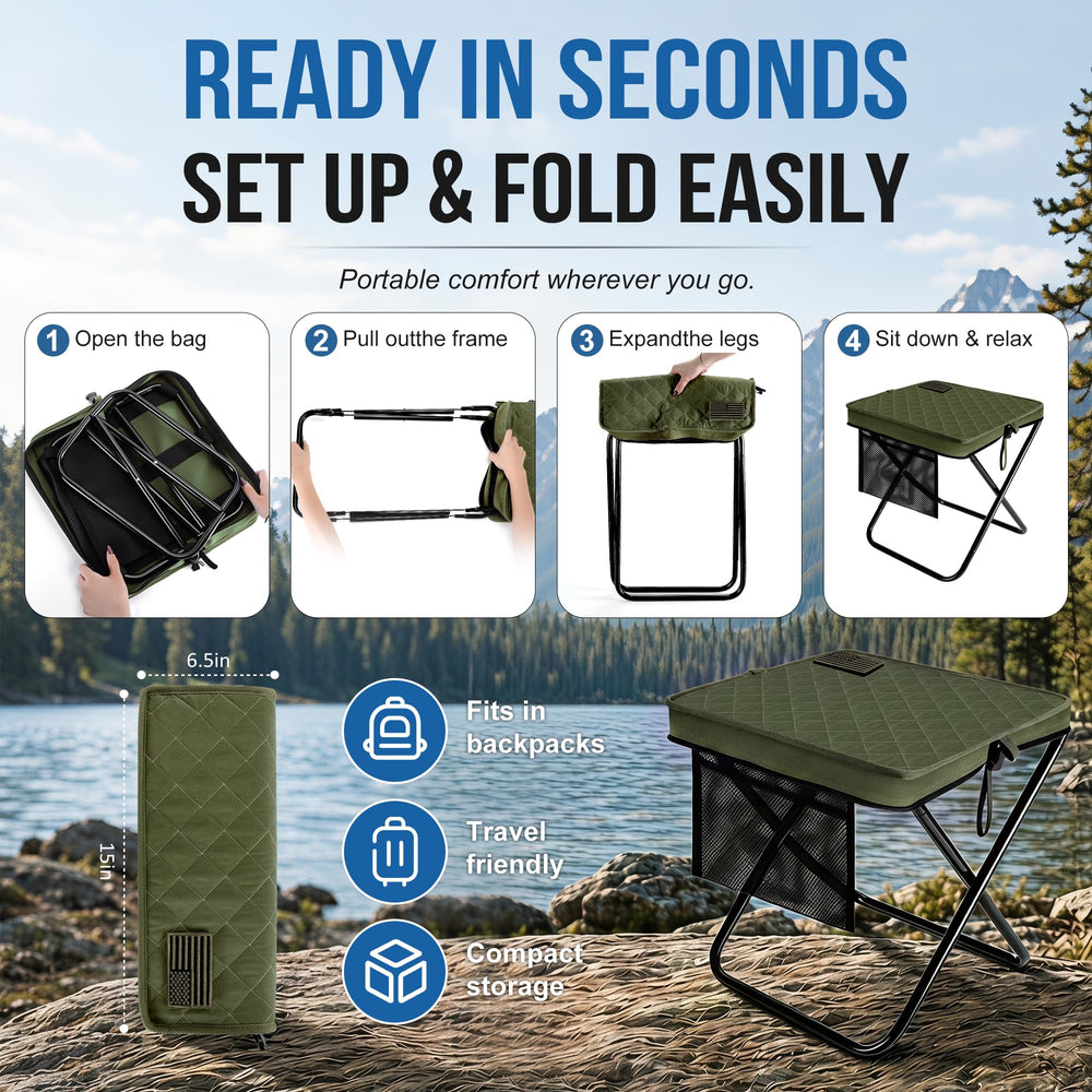 Camplist folded into sling bag for hands-free carry and compact storage