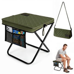 Camplist front view green stool showing stable seating and quick setup