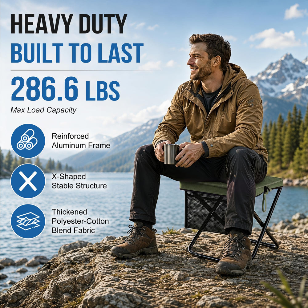 Camplist stool in use on trail offering portable rest during hikes