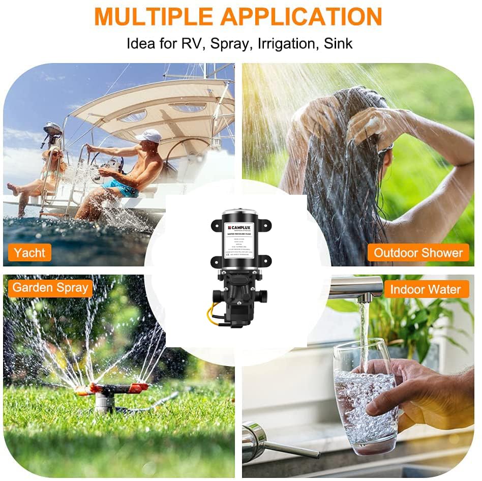 CAMPLUX powering a camping shower showing reliable pressure for outdoor washing