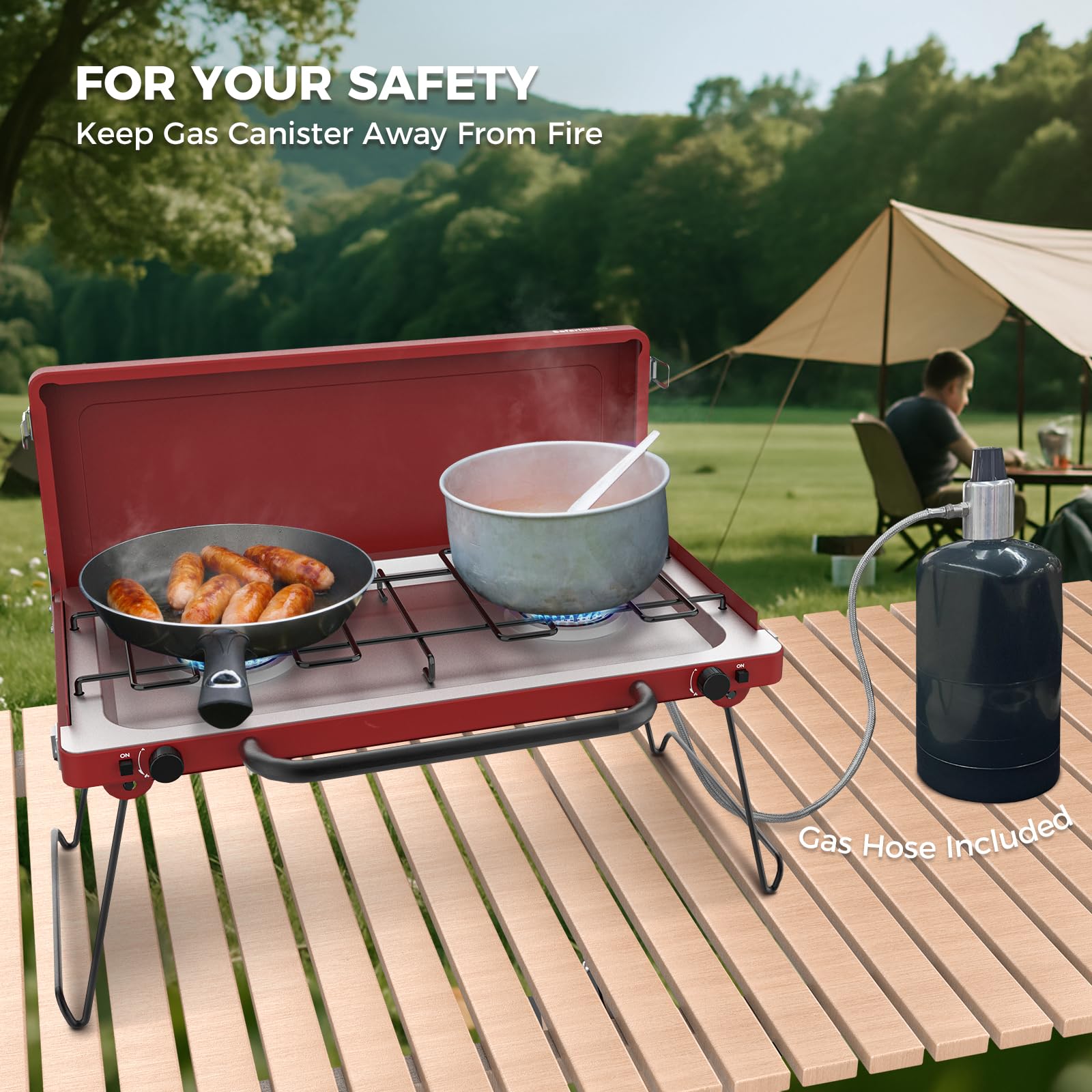 CAMPLUX Safari three-sided windshield close-up keeping flames steady