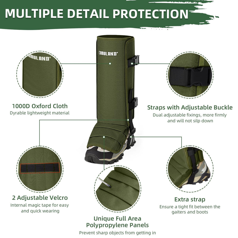 CAMULAND gaiter on boot in use providing secure leg protection