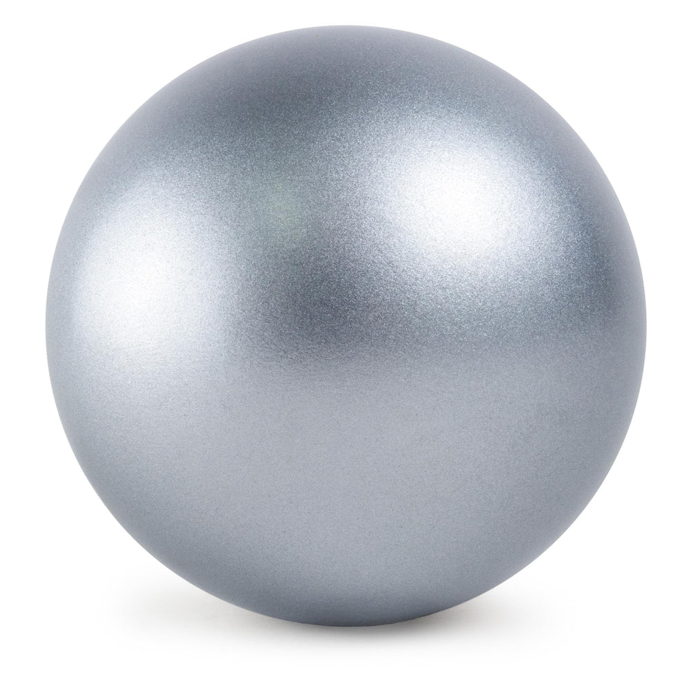 Cannon Sports shot put front view showing smooth silver finish and regulation shape for consistent throws