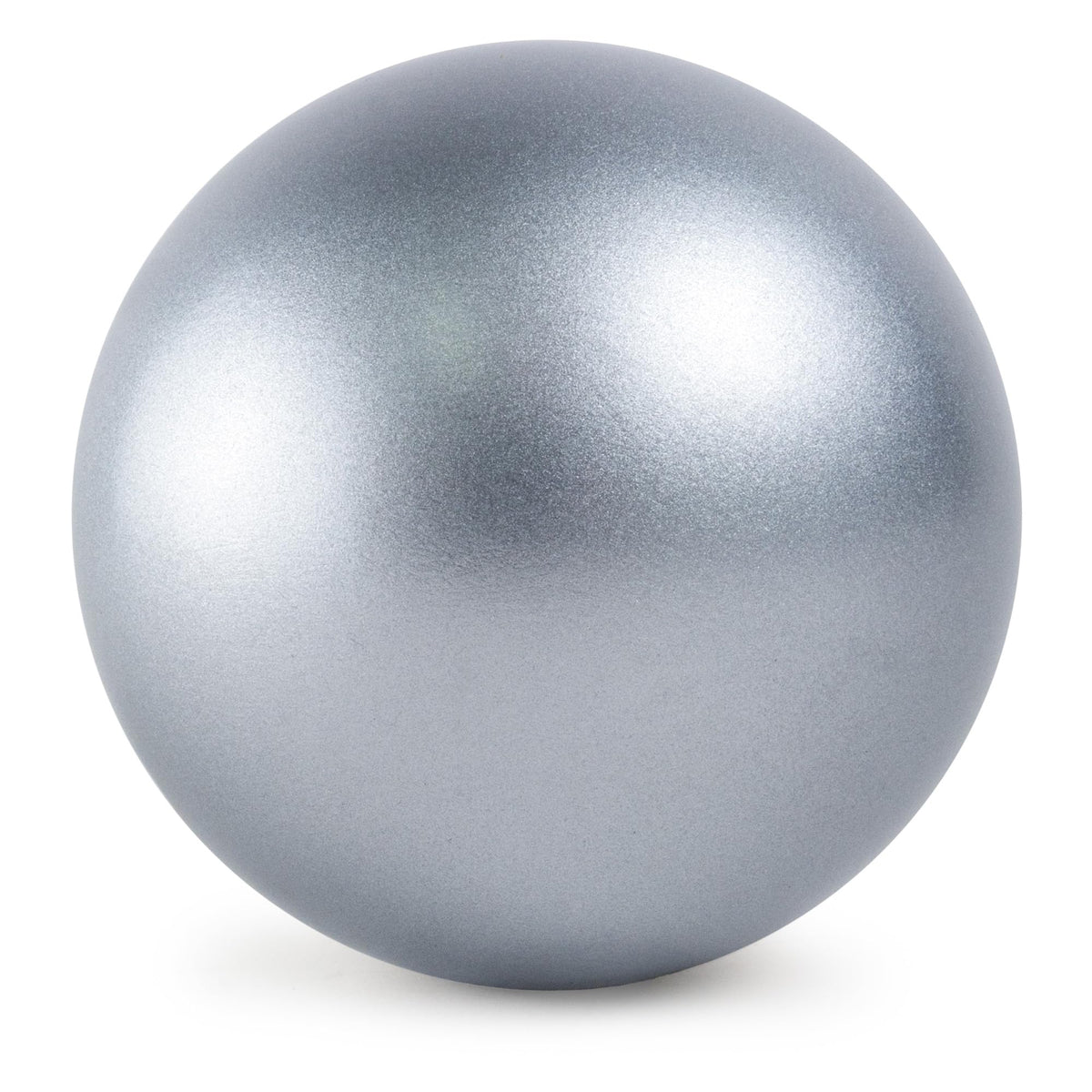 Cannon Sports shot put front view showing smooth silver finish and regulation shape for consistent throws