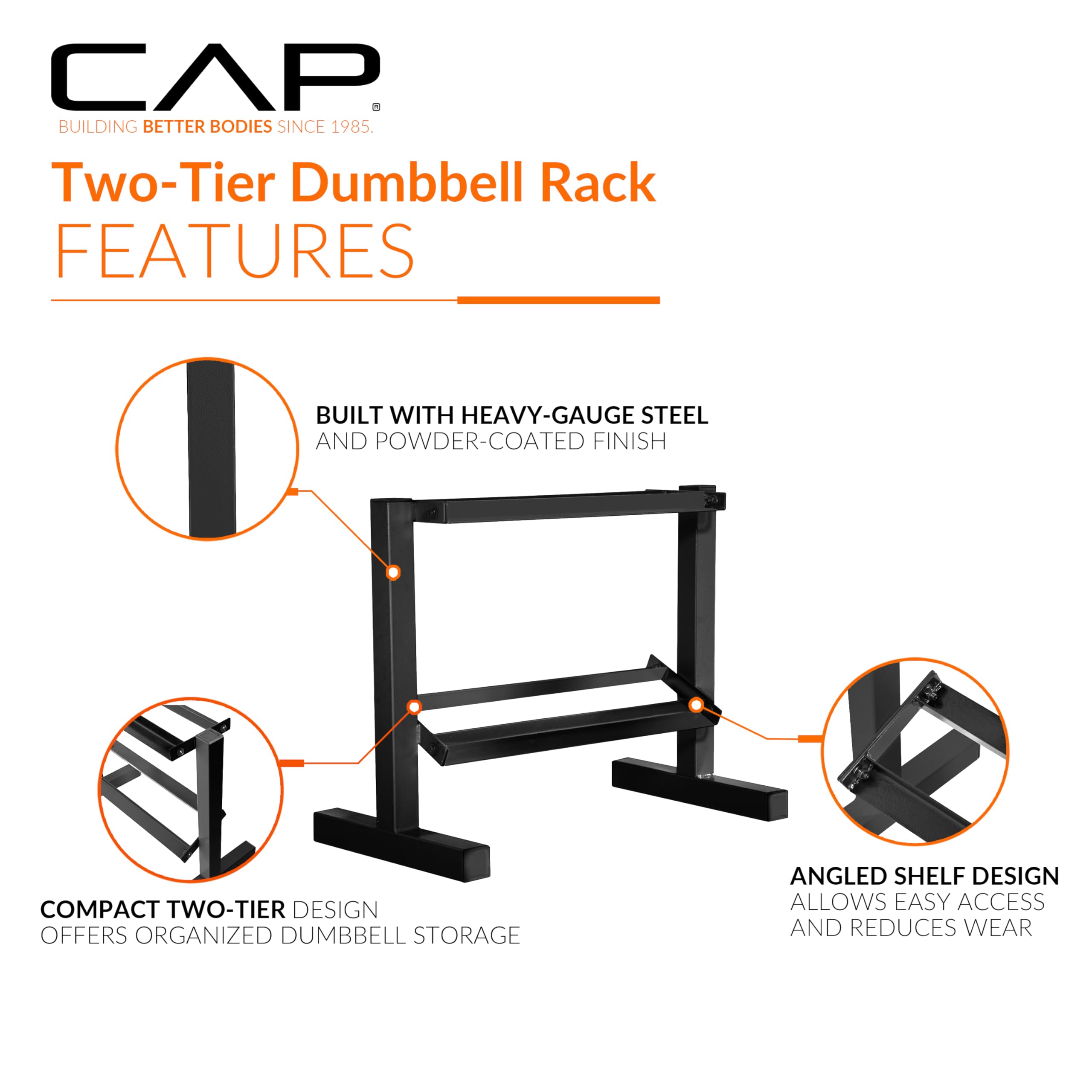 CAP two-tier horizontal rack front view for quick weight access benefit