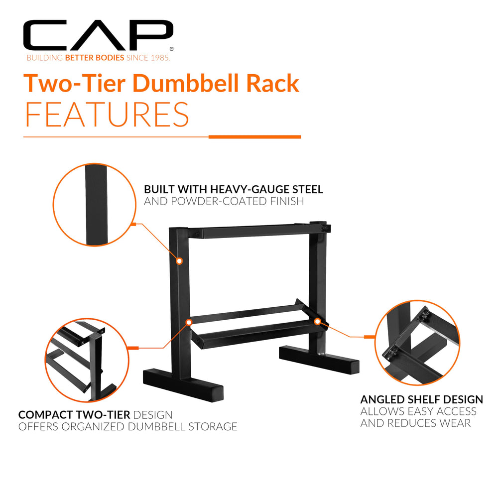 CAP two-tier horizontal rack front view for quick weight access benefit