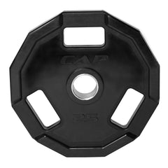 CAP Barbell 25 lb plate front view showing raised numbers and rubber finish for durability