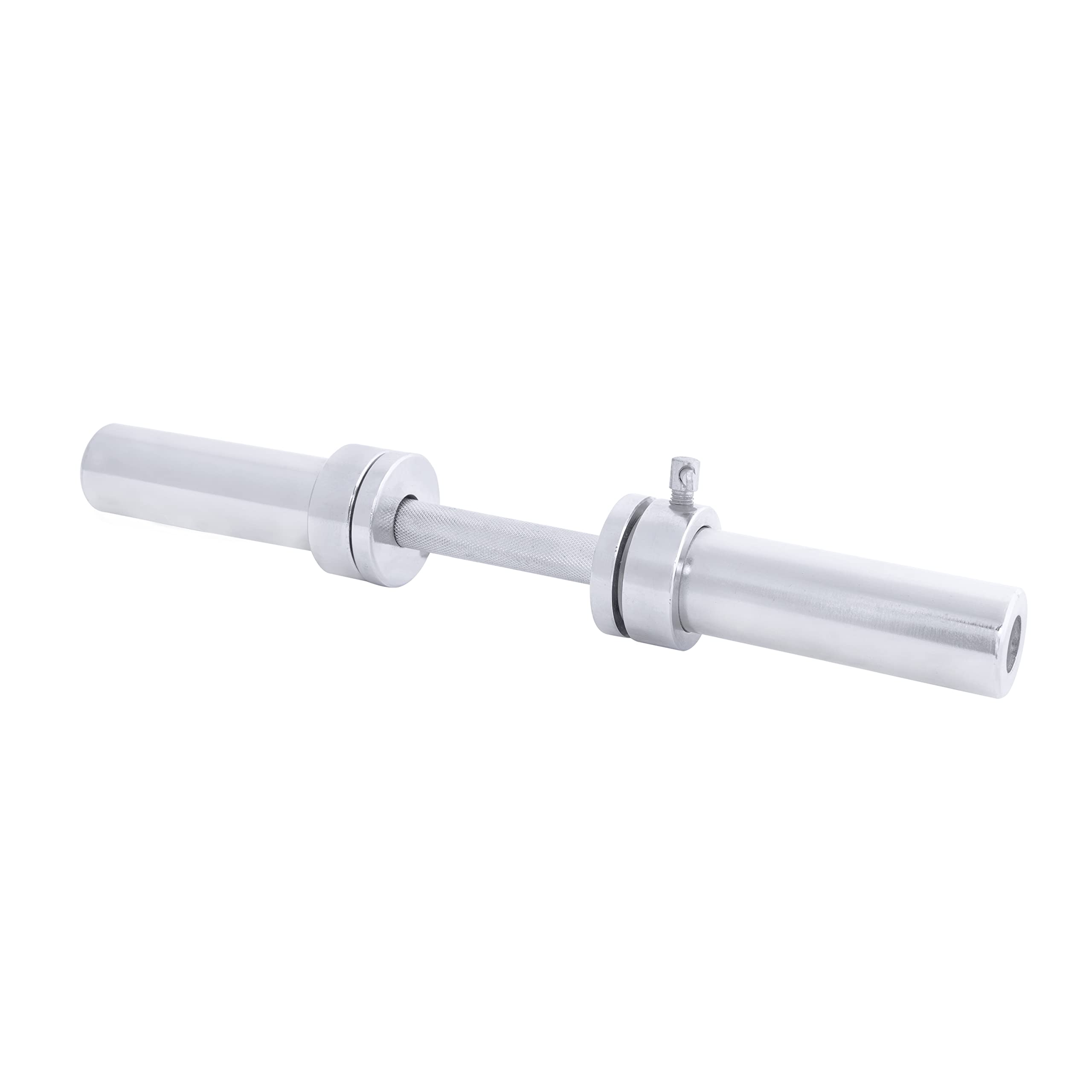 CAP Barbell front view of chrome dumbbell handle showing collars and sleeves for durable lifting
