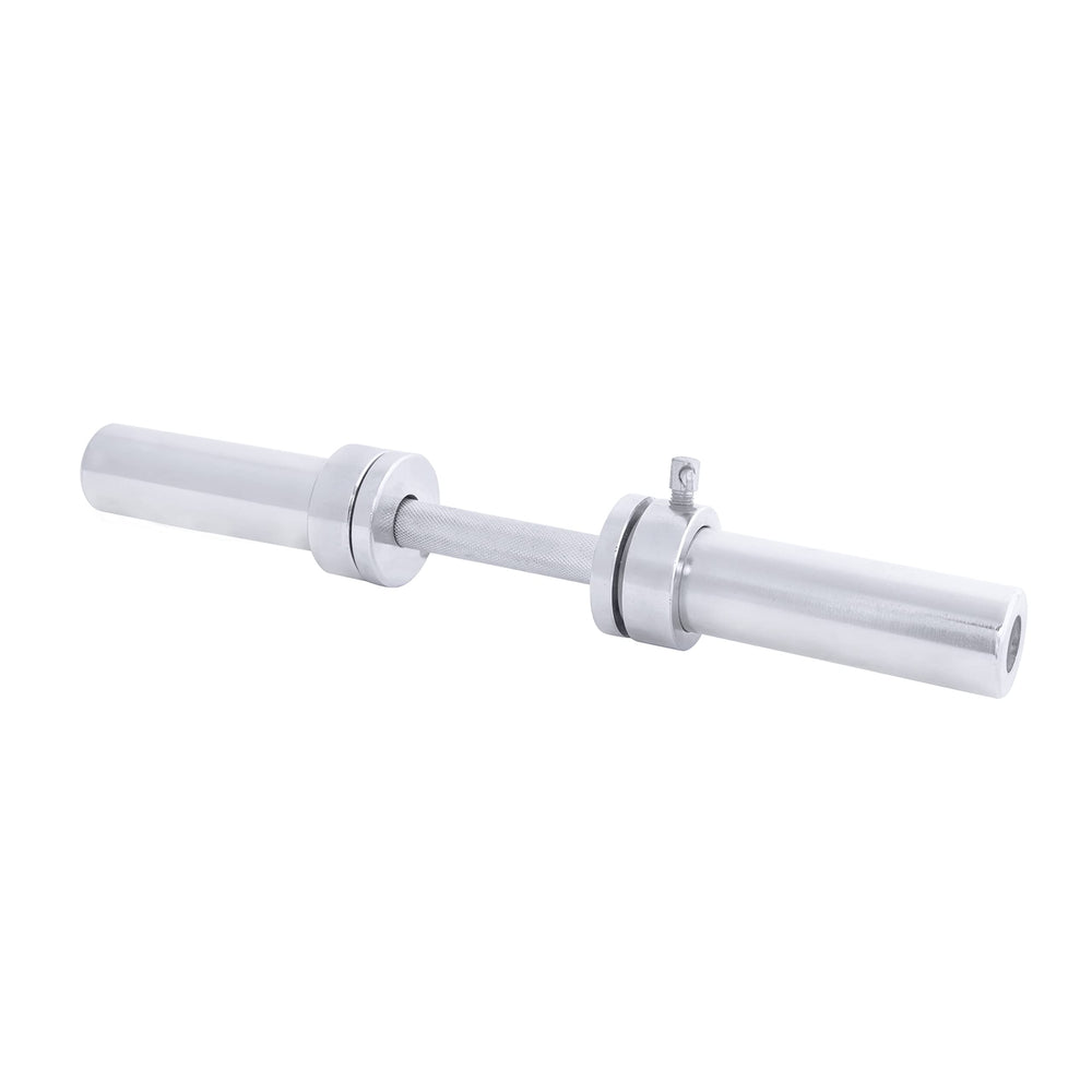 CAP Barbell front view of chrome dumbbell handle showing collars and sleeves for durable lifting