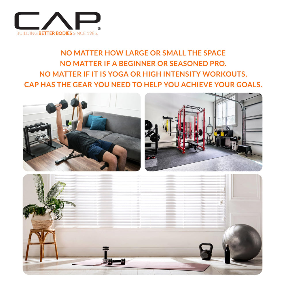 CAP dumbbell next to ruler showing size and scale for storage planning