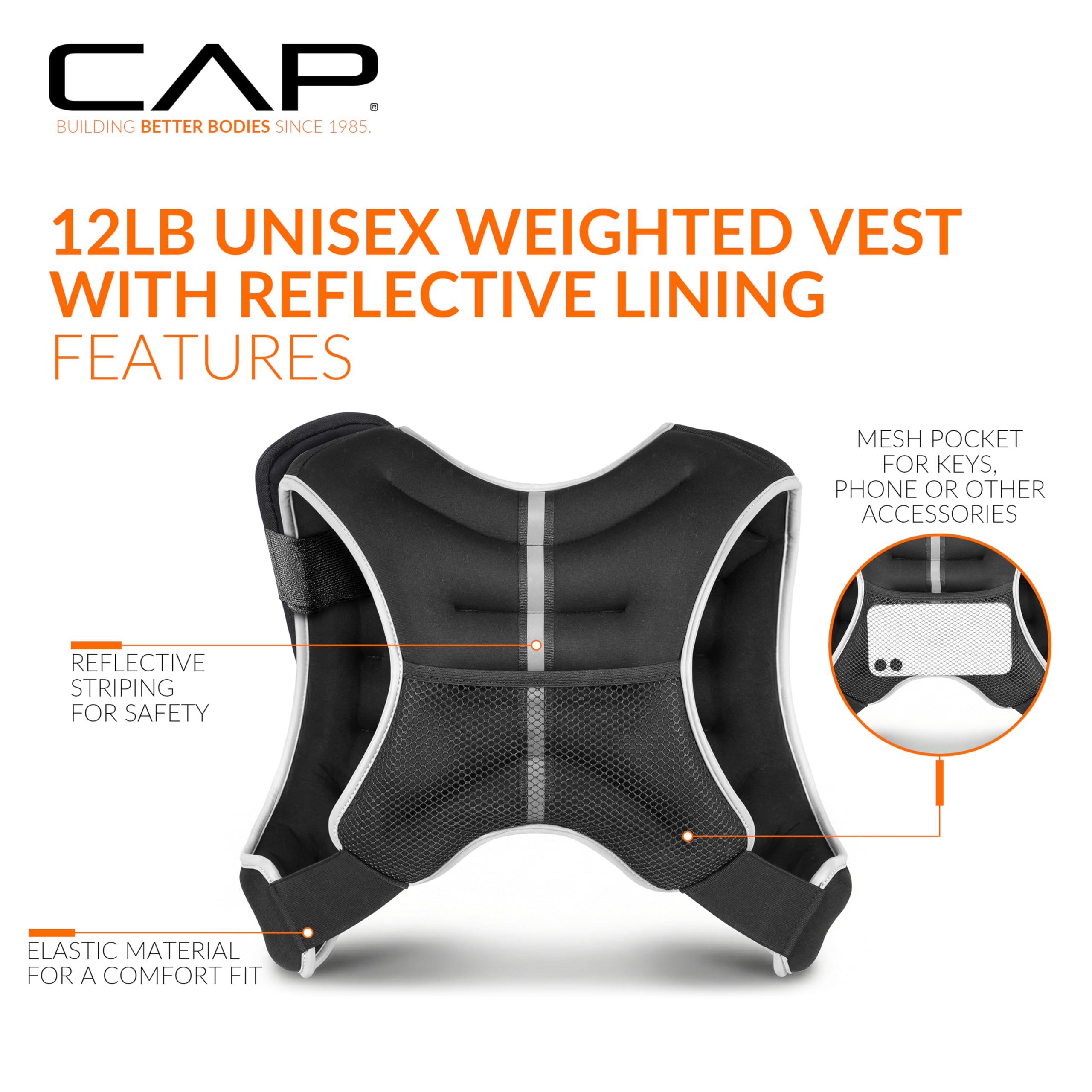 CAP vest reflective striping detail improving visibility during runs