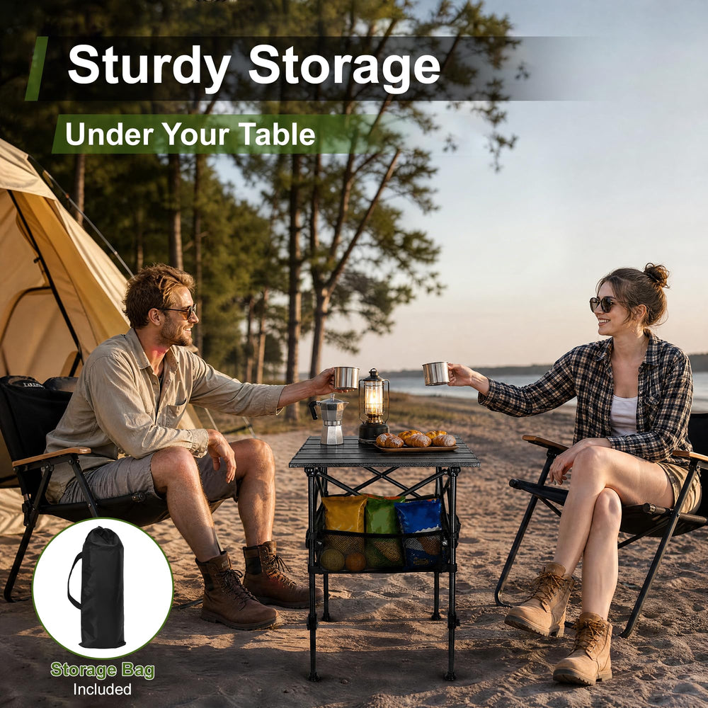 CAPASTEC lifestyle beach setup with table holding cooler and snacks