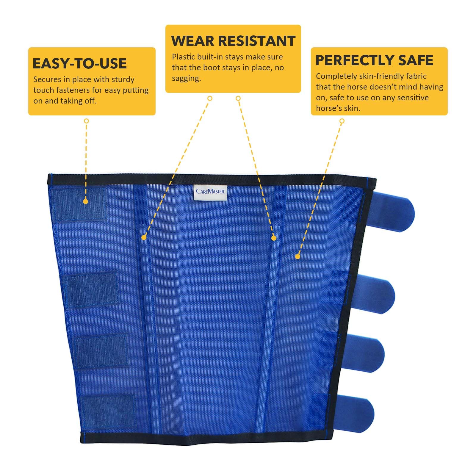 CareMaster boots in use on horse pasture reducing leg irritation