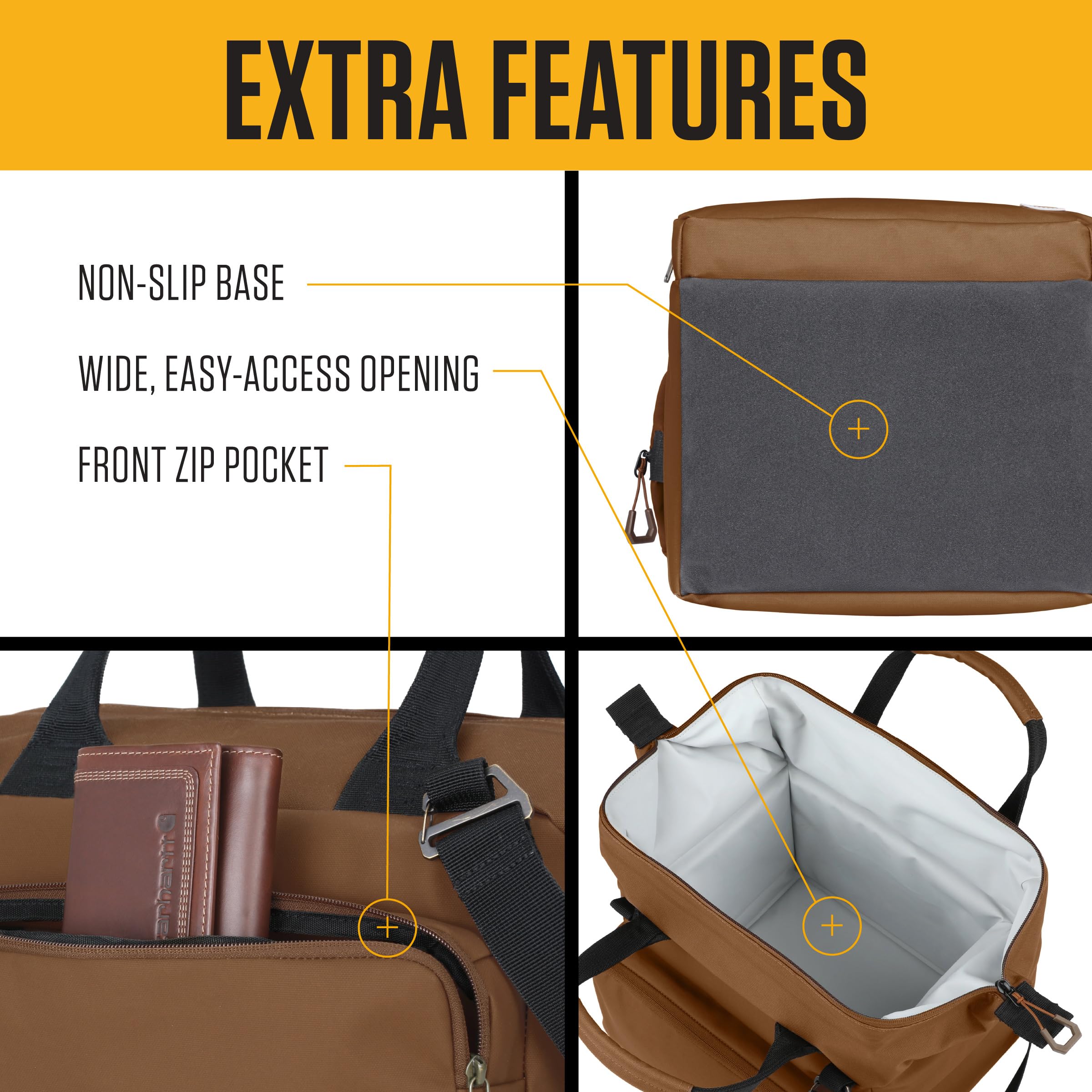 Carhartt front zip pocket with contents showing organized-access benefit