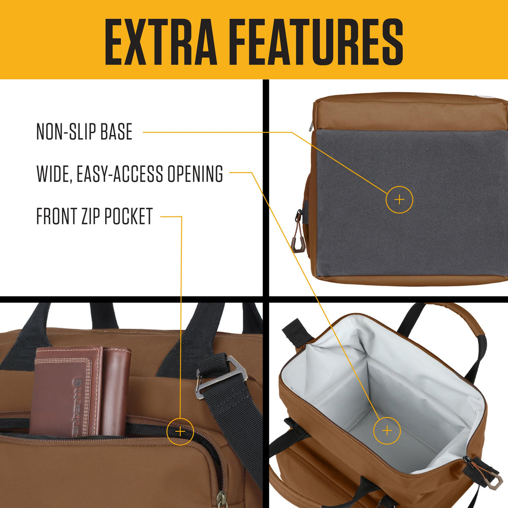Carhartt front zip pocket with contents showing organized-access benefit