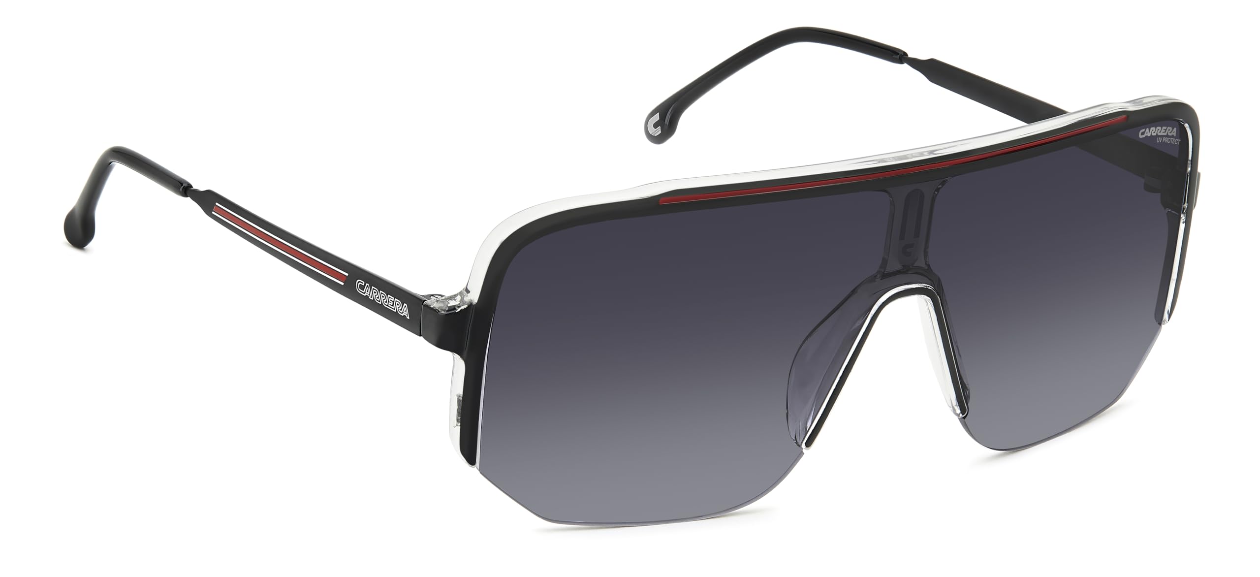 Carrera 1060/S lens closeup showing grey shaded tint that reduces glare and improves comfort