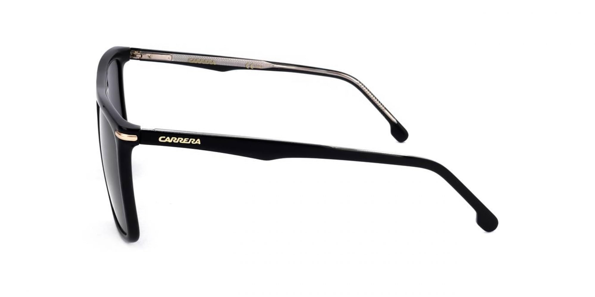 Carrera temple profile showing 145mm arm and secure fit comfort benefit